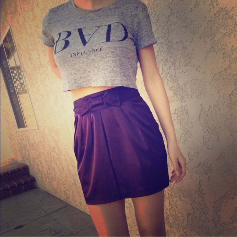 Purple pleated bow skirt