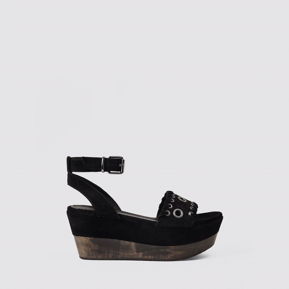 All Saints Yuki Platform sandal, black, worn once.