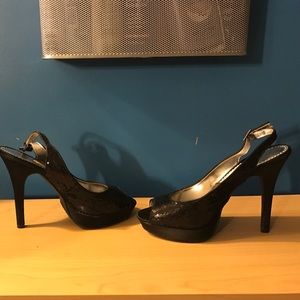 Shimmer heels with peekaboo toe