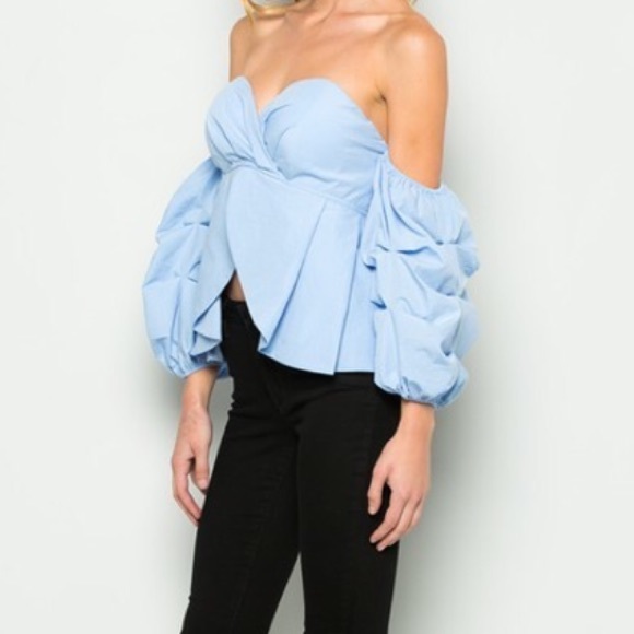 Memorialday sale! Blue Off Shoulder Flare Blouse - Picture 3 of 5