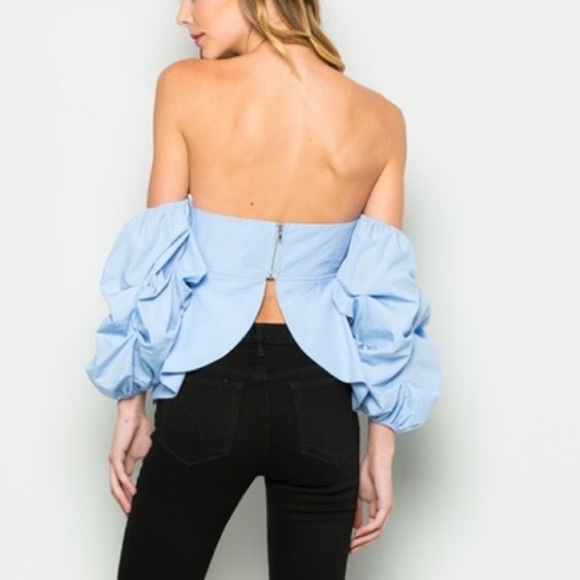 Memorialday sale! Blue Off Shoulder Flare Blouse - Picture 4 of 5