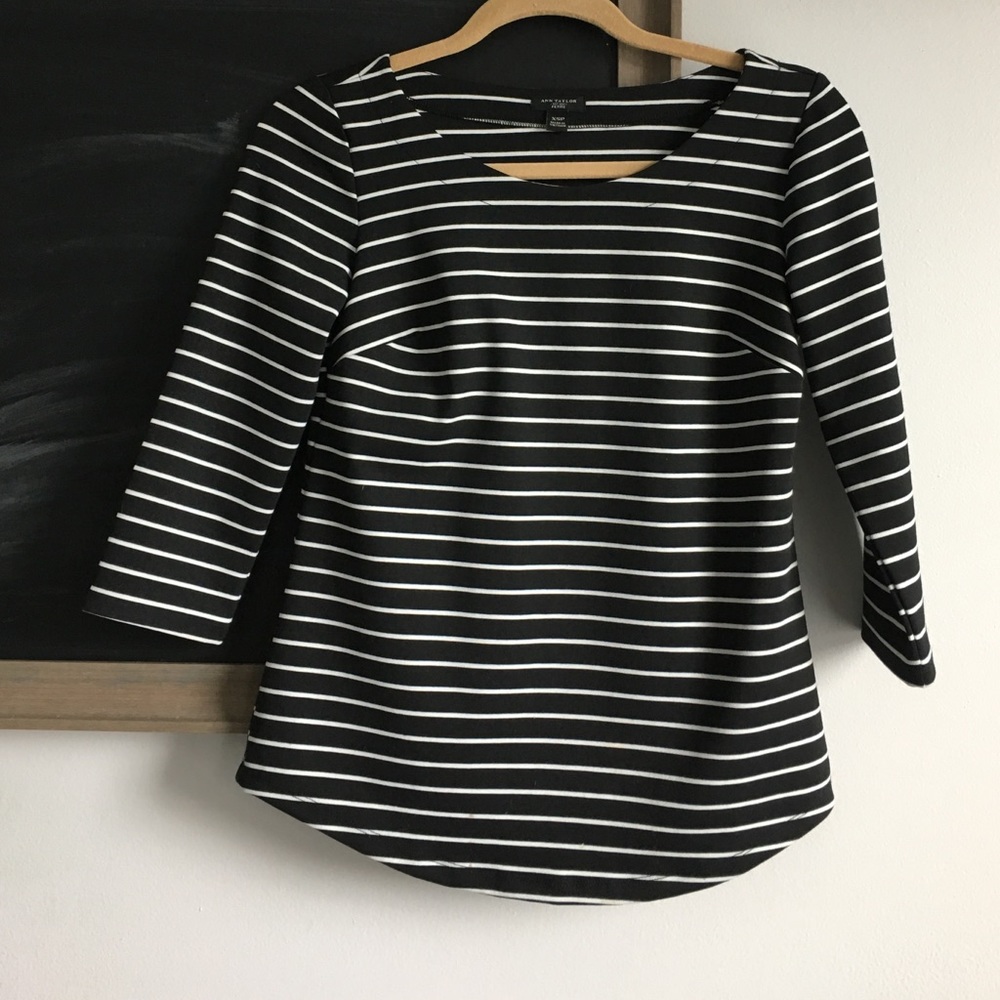 Ann Taylor Black & White Striped Blouse
