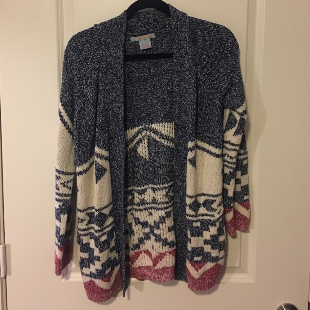Red white and grey tribal print sweater