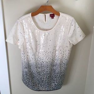 Cream & Black Sequin Top