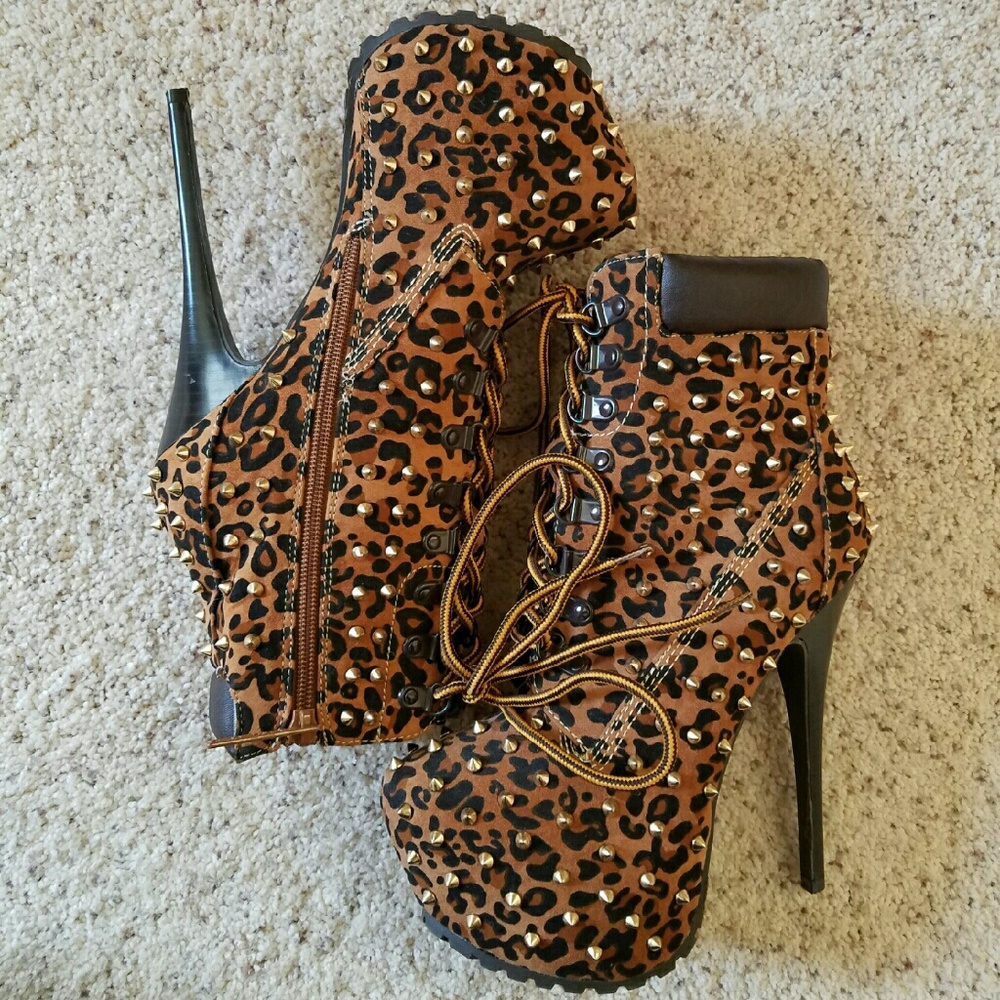 Leopard/ Cheetah Print Gold Spiked Heels