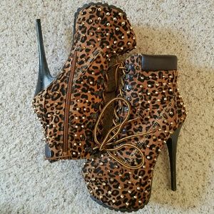 Leopard/ Cheetah Print Gold Spiked Heels