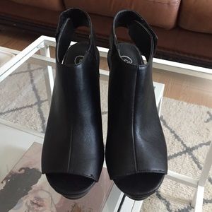 Black Peep-Toe Wedge Heels