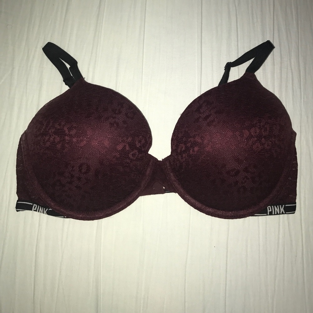 Victoria's Secret PINK maroon cheetah logo bra