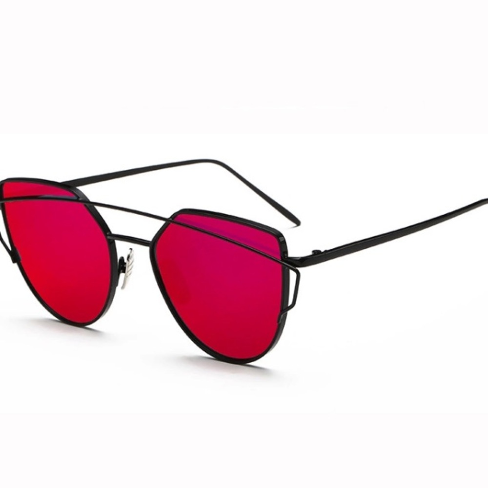 New! Red & Black Cat Eye Aviator Mirror Sunnies - Picture 2 of 6