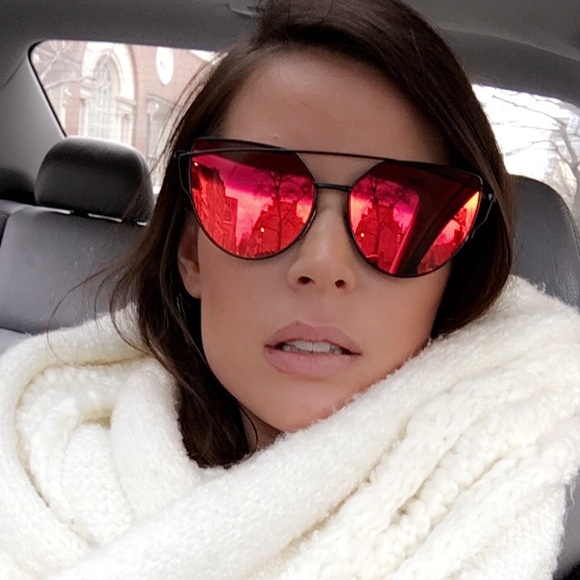 New! Red & Black Cat Eye Aviator Mirror Sunnies - Picture 5 of 6