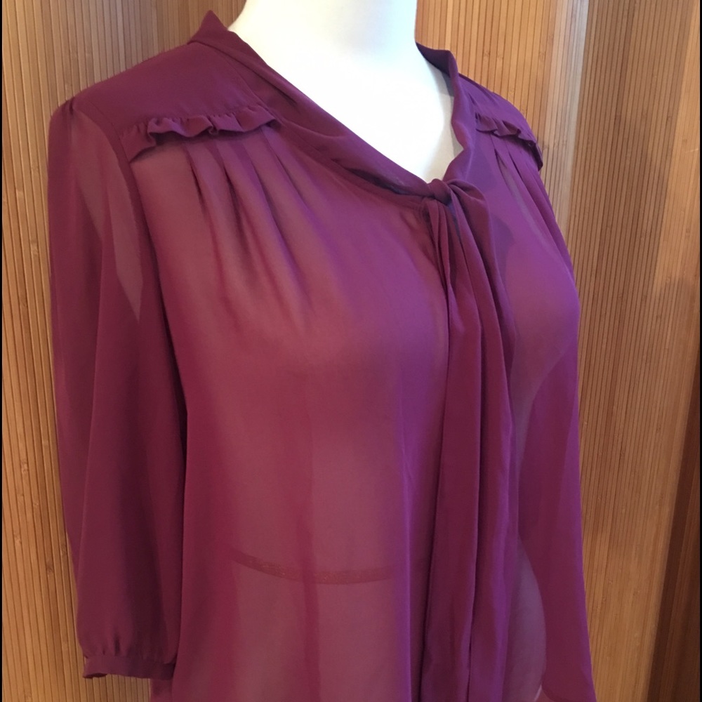 Sheer neck-tie blouse