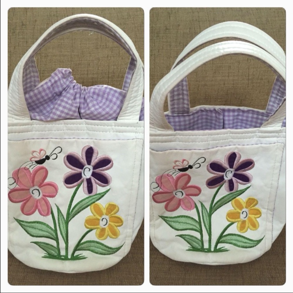 White Leather and Fabric Tote