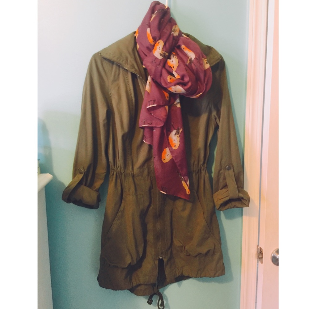 Light military green jacket with scarf