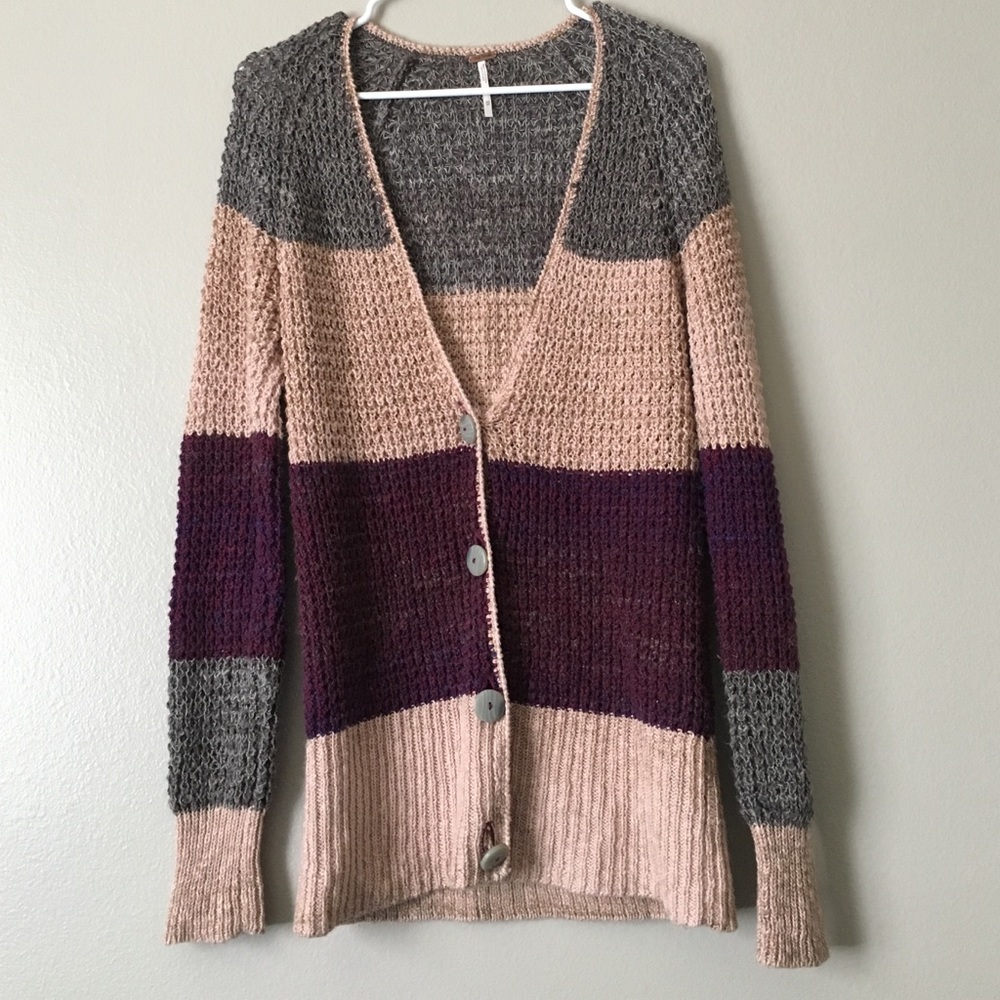 PRICE FIRM Free People Color Block Rugby Cardigan