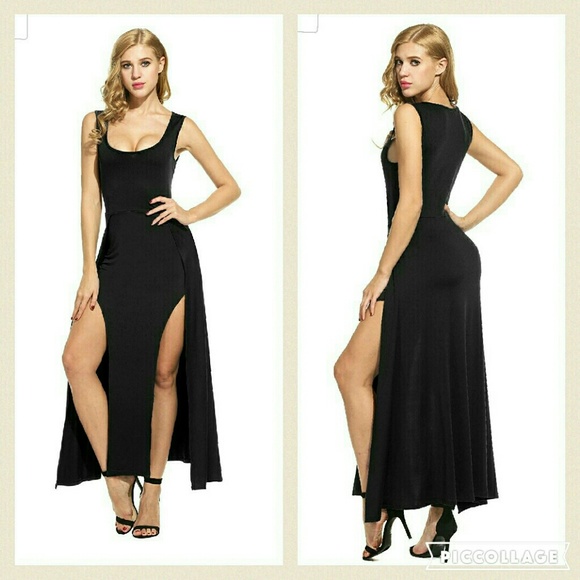 SEXY LONG SPLIT SIDE BODYCON COCKTAIL DRESS - Picture 2 of 4