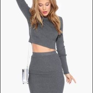 Nasty Gal Gray Sweater Crop Top and Mid Skirt
