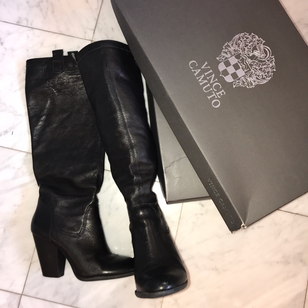 Vince Camuto Black Leather Knee High Boots