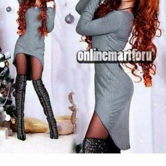 Gray high low body bodycon dress - Picture 2 of 3