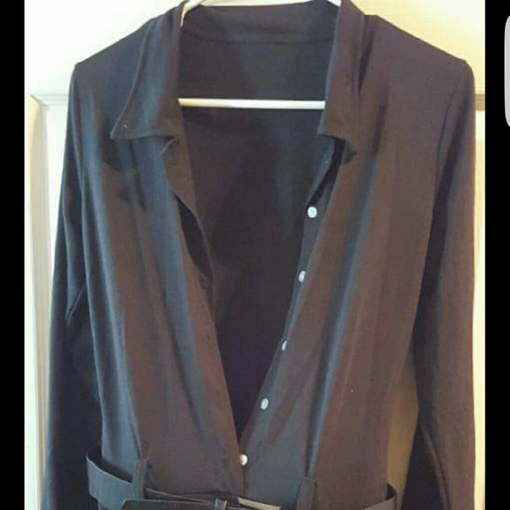 Black belted button up dress