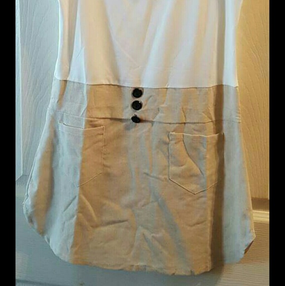 White and tan sleepless summer dress - Picture 2 of 2