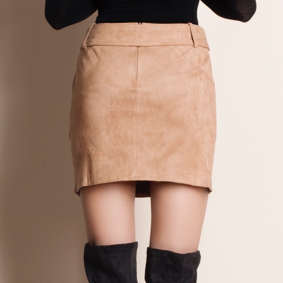 Belted Tie Front Suede Skirt - Picture 3 of 3