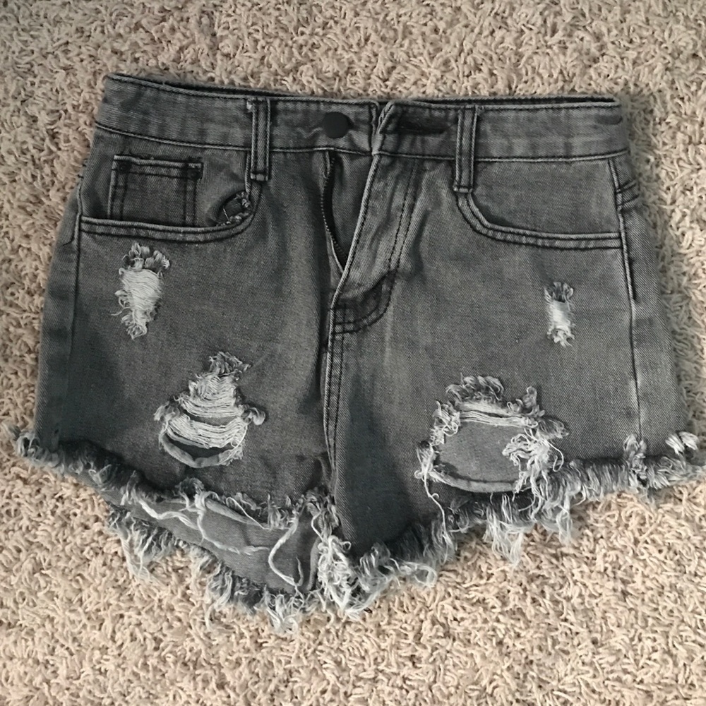 NEW Grey distressed XS Girls high waisted shorts