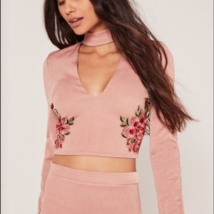 Missguided floral appliqué crop top size 8