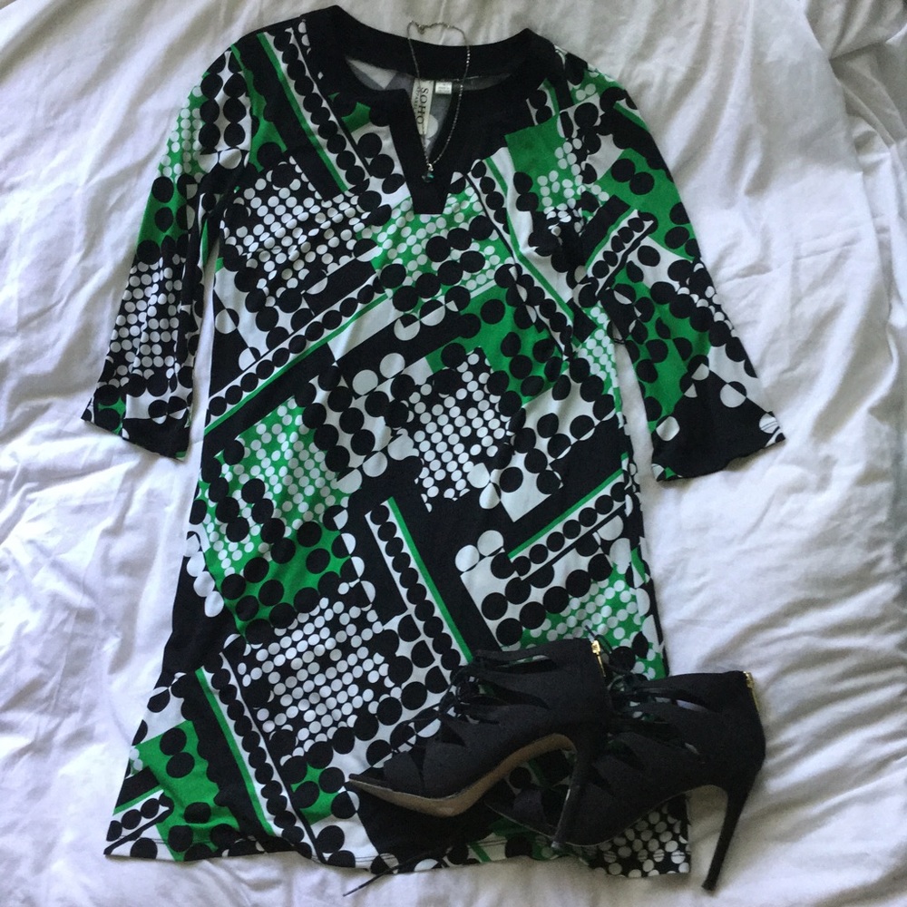 Green and black pattern dress