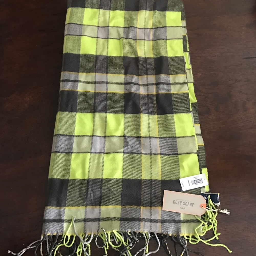 GAP neon green  and gray checkered scarf