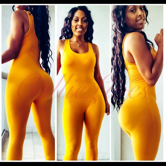 yellow tight jumpsuit