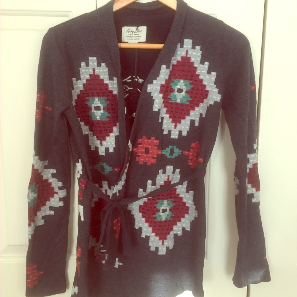 Lucky brand printed wrap sweater