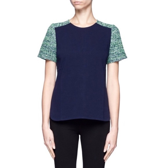 J. Crew Tops - J.Crew tweed sleeve top in navy sz XL. So pretty!