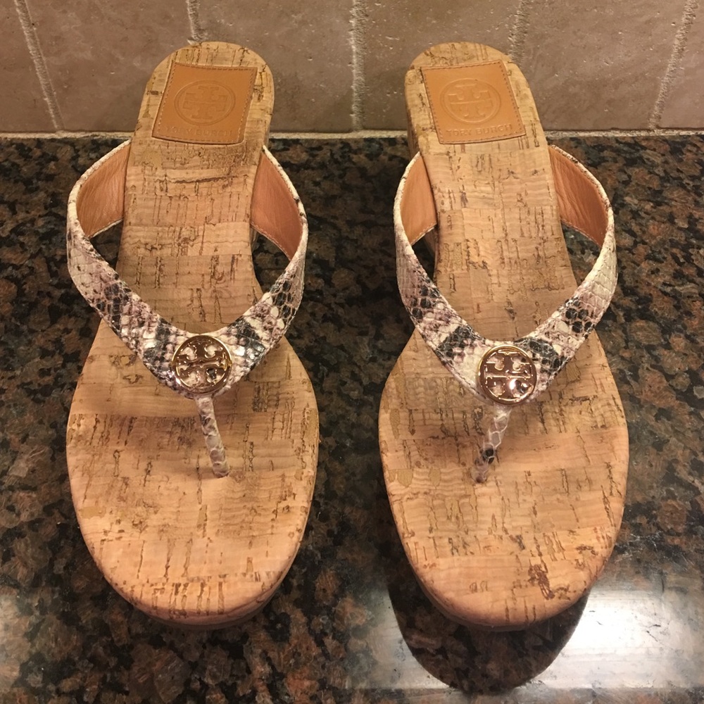 Tory Burch Suzy Wedge Snake Skin Sandals - 6.5