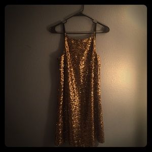 Short Black Dress with Gold Sequins