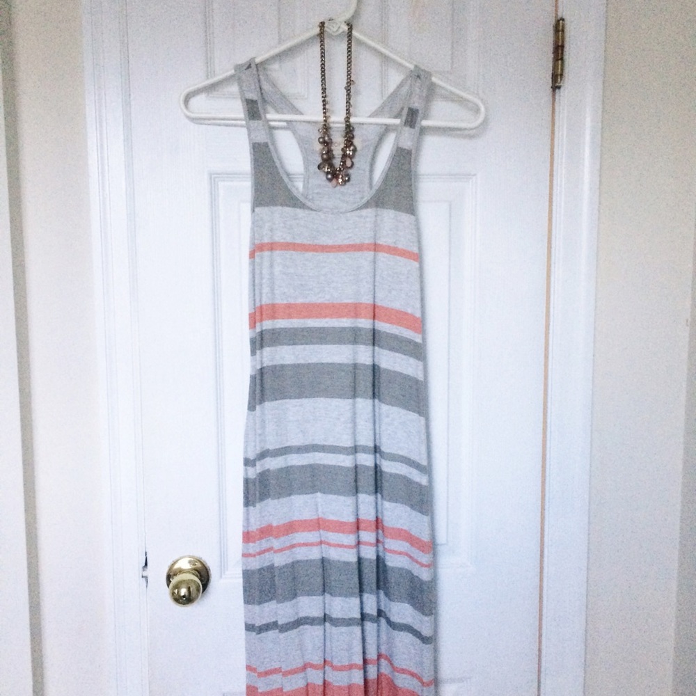 LOFT striped racerback maxi dress + necklace