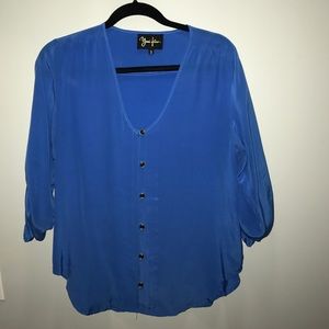 Yumi Kim 3/4 sleeve blue silk blouse