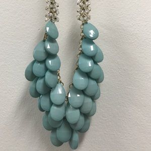 Turquoise beaded bib necklace with gold chain