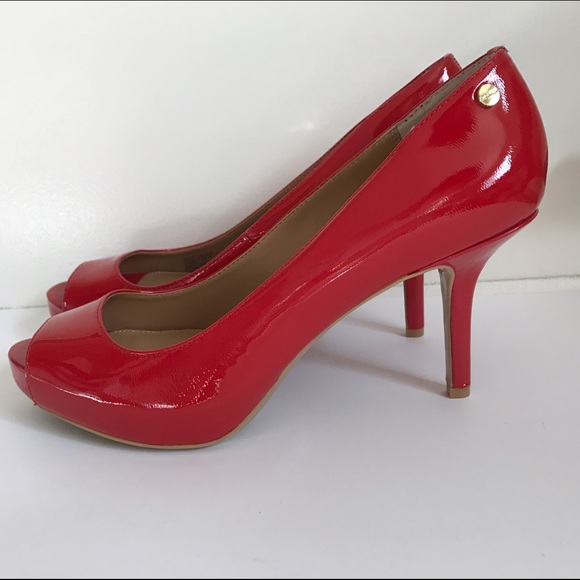 Calvin Klein Shoes - NEW Calvin Klein Patent Red Peep Toe heels
