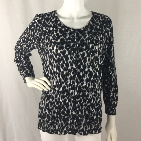 Ann Taylor SZ L black&white Cheetah print cardigan - Picture 1 of 3