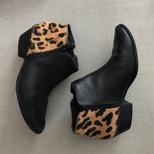 Black leather leopard booties