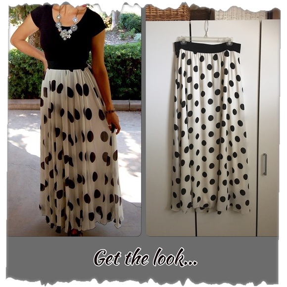 unknown Dresses & Skirts - Chiffon Ivory & Black Large Polka Dot Maxi Skirt