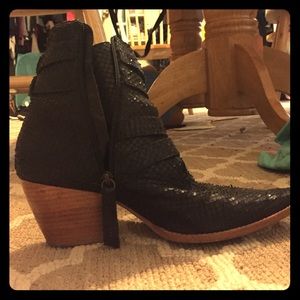 Black Faux Crocodile Skin Booties