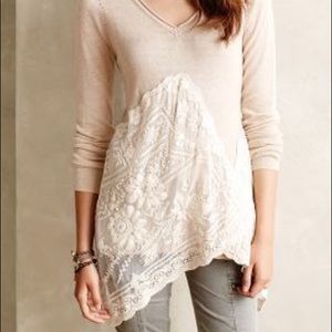 Anthropologie cream sweater w romantic lace detail