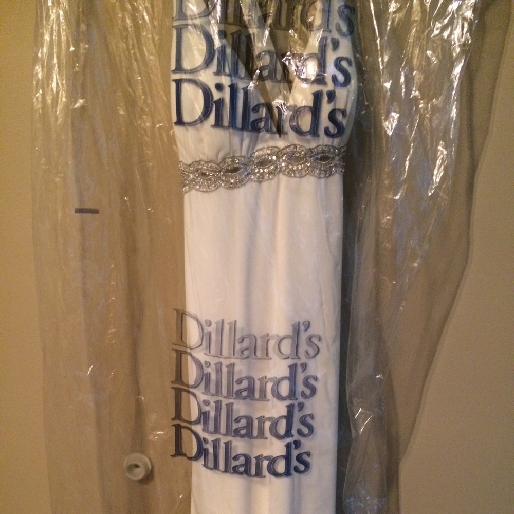 White Dillard's prom dress,