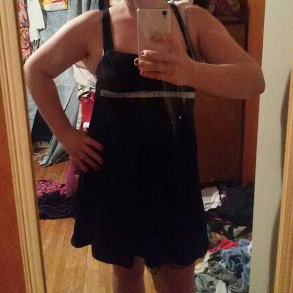 Dark blue prom gown with crystals