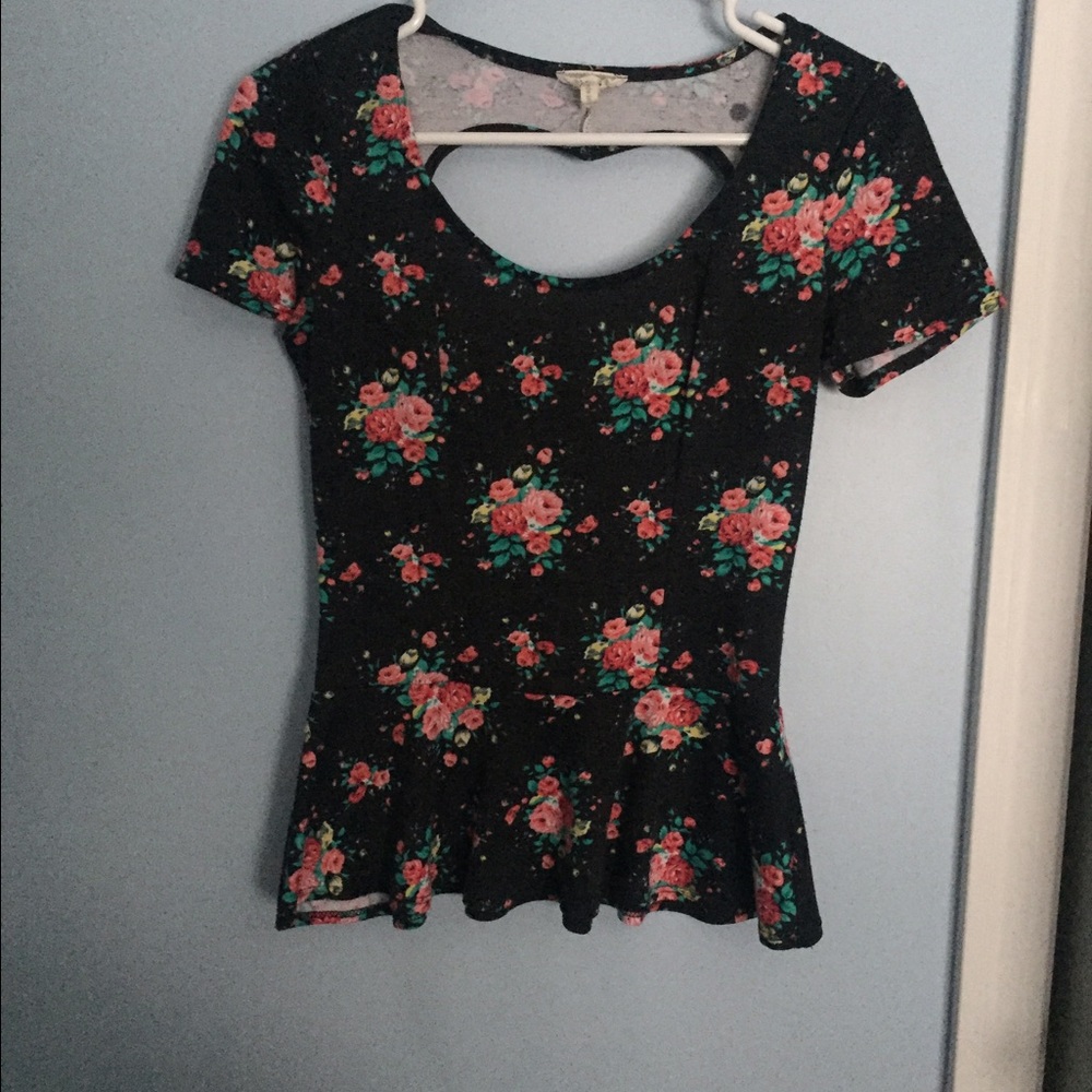 Cute black floral peplum top
