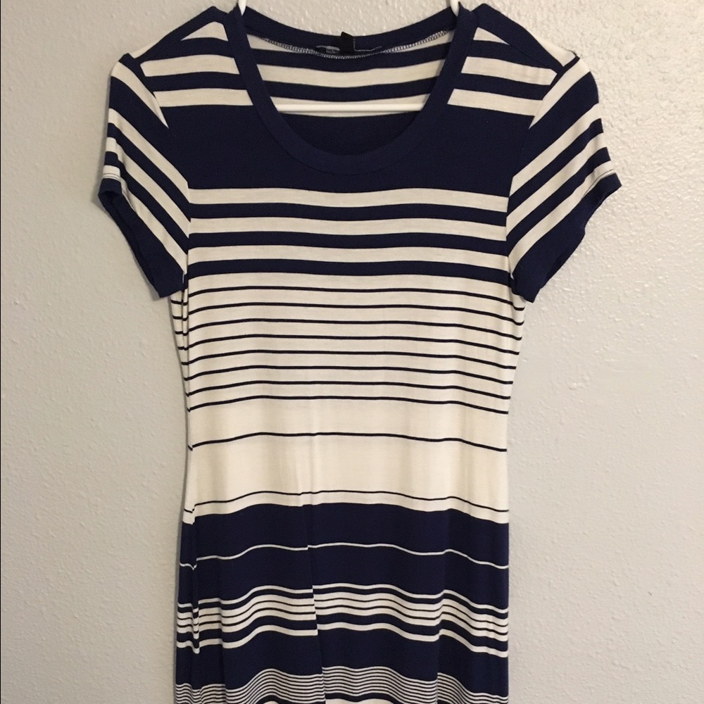 Blue and white striped mid thigh dress