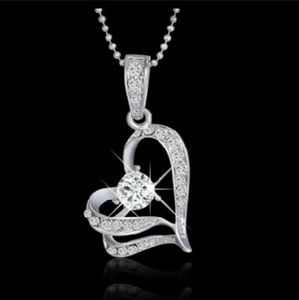 New heart rhinestones silver necklace