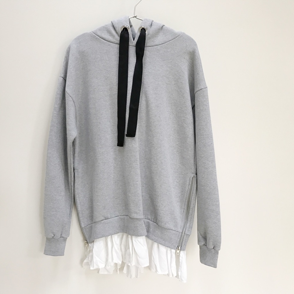Gobsl Muli Grey Hoodie Dress w/ built in White hem