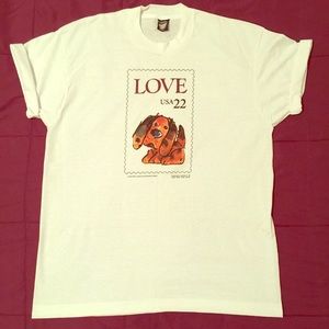Vintage Tops - VTG 80's postage puppy love stamp deadstock tee Vintage Tops - VTG 80's postage puppy love stamp deadstock tee